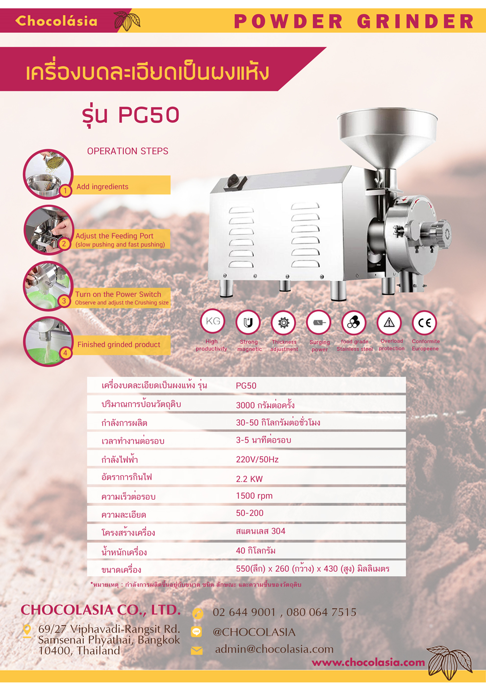 เครื่องบดละเอียดเป็นผงแห้ง POWDER GRINDER รุ่น PG50 - Image 3